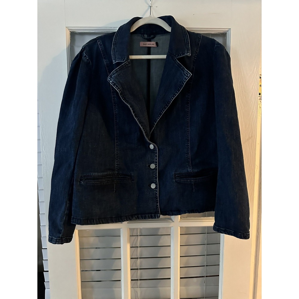 East Adeline Women's 1X Dark Blue Stretchy Denim Jacket | SKU 0272